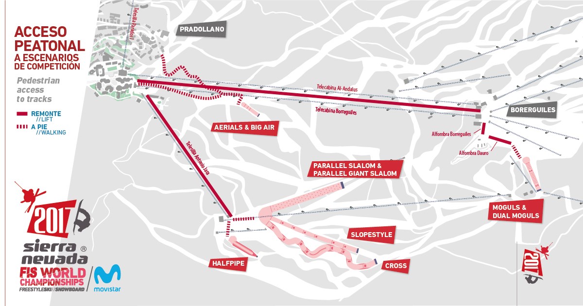 Accesos peatonales a las distintas competiciones Sierra Nevada 2017