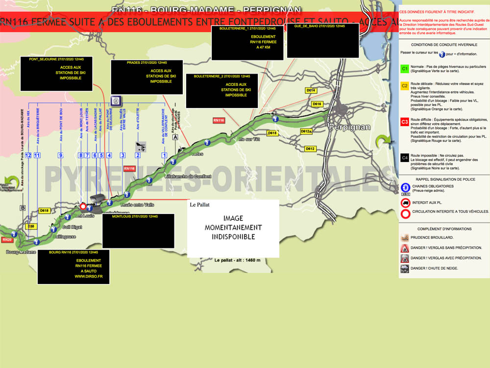 La RN116, la carretera de los esquiadores de Perpignan, continúa cerrada 