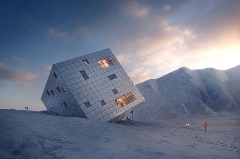 La casa cubo autosuficiente de montaña