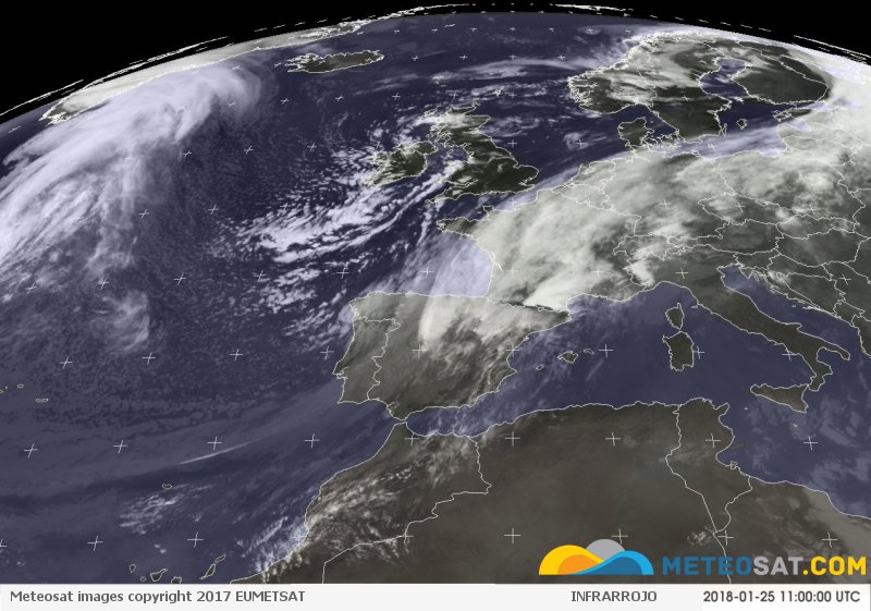 Frente activando las nevadas. Fuente Meteosat.com