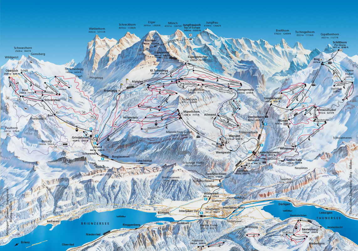 Plano de pistas de Jungfrau Ski Region