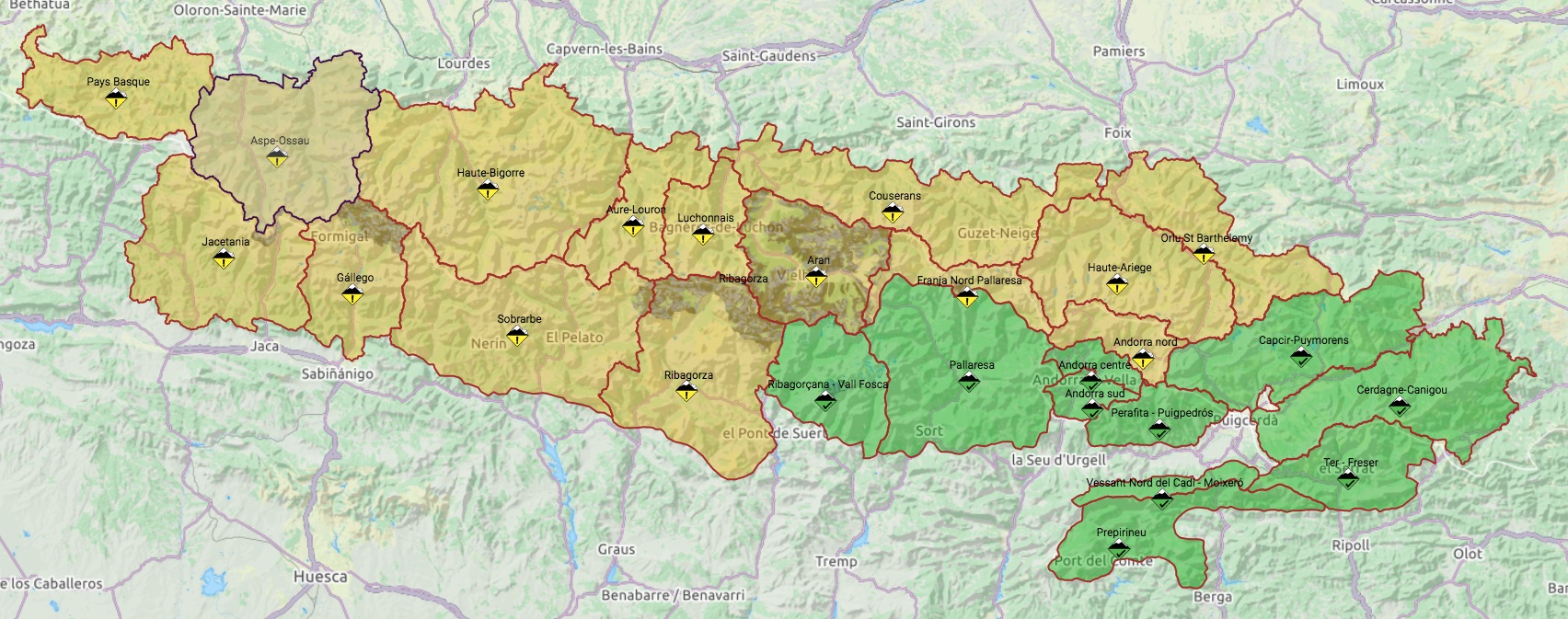 Atesmaps mejora la aplicación que unifica todos los boletines de peligro de aludes de los Pirineos