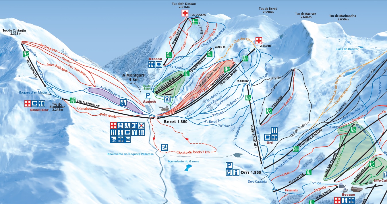 Detalle del mapa de pistas de Baqueira-Beret 2014/15 con los nuevos remontes