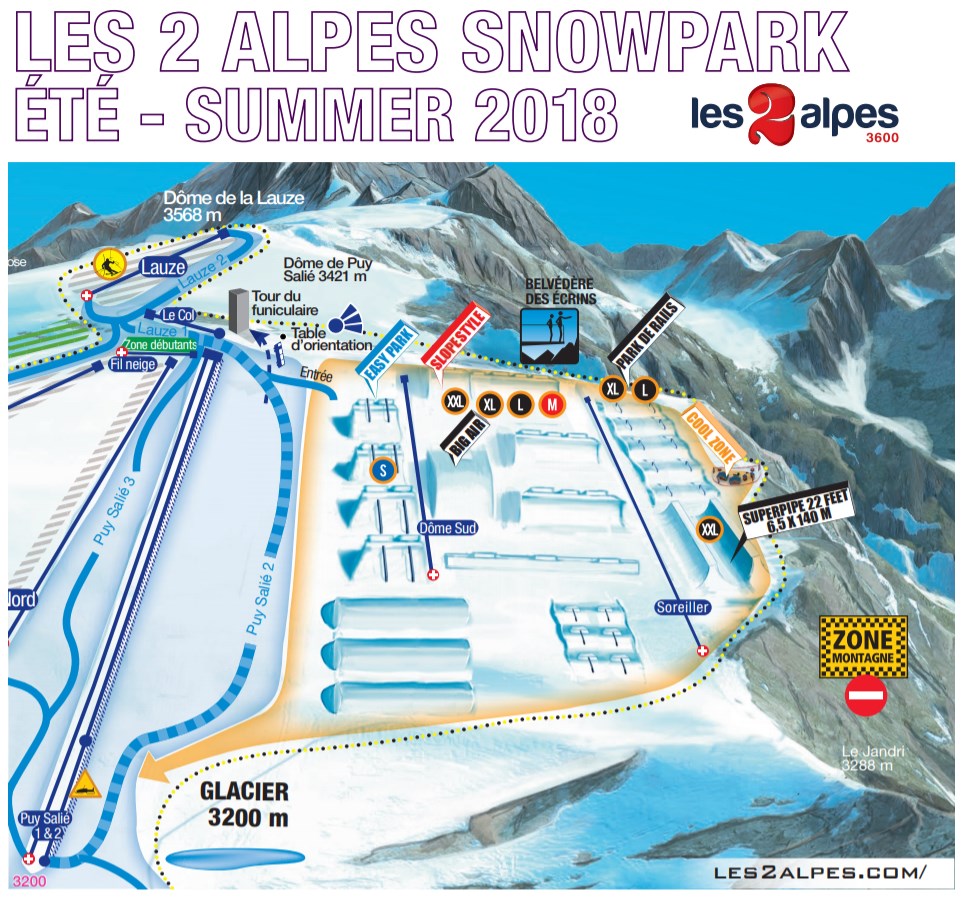 mapa snowpark les deux Alpes