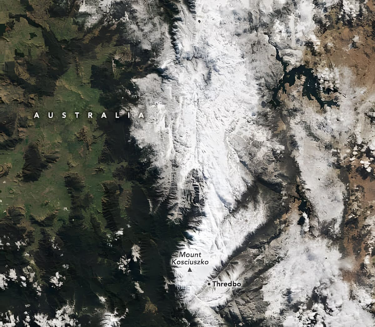 Nevadas en los Alpes Australianos: espectacular imagen por satélite de la NASA