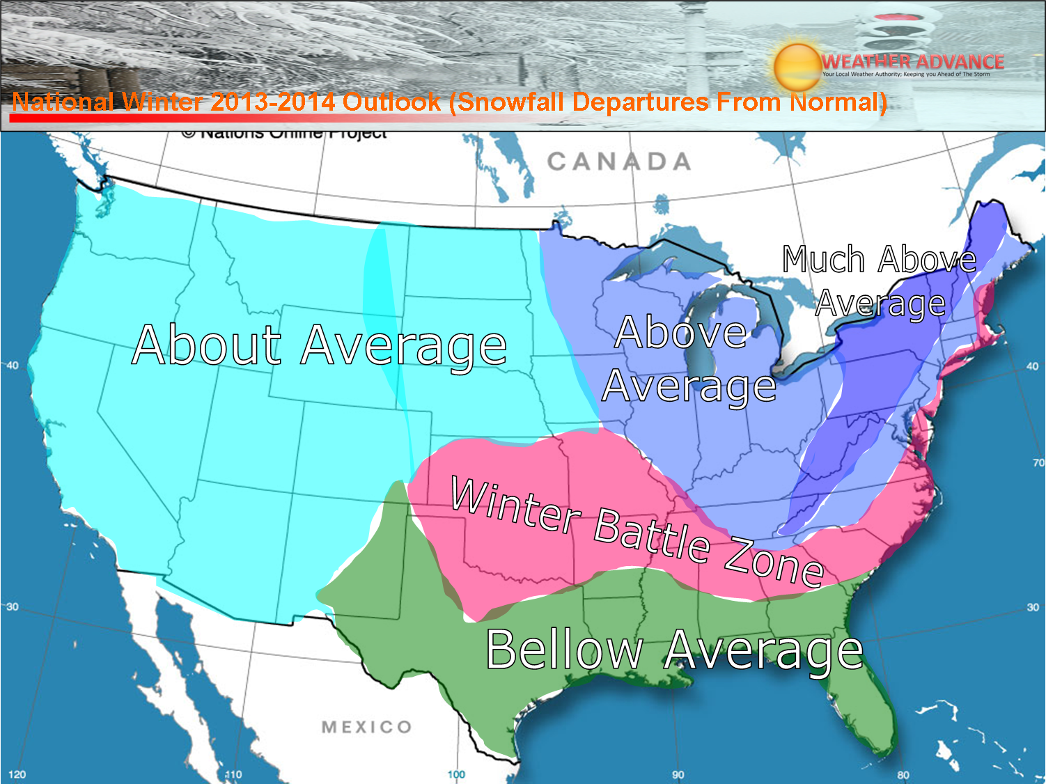 Avance previsiones meteo para el invierno 2013-14 en Estados Unidos.