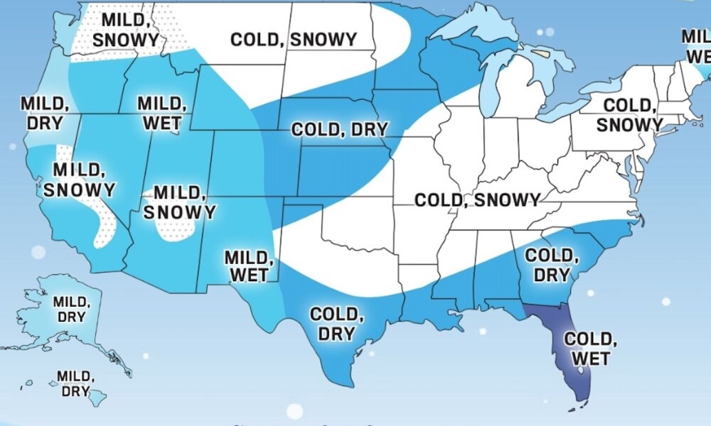 La mitad de EE. UU. tendrá mucha nieve y frío y la otra mitad puede sentir que el invierno nunca llega