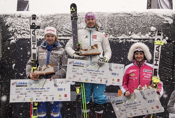 Podium del Slalom Gigante Copa de Europa celebrado en La Molina