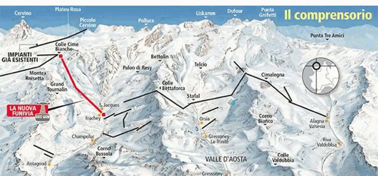 Un teleférico entre el Matterhorn y el Monte Rosa crearía el área de esquí más grande del mundo