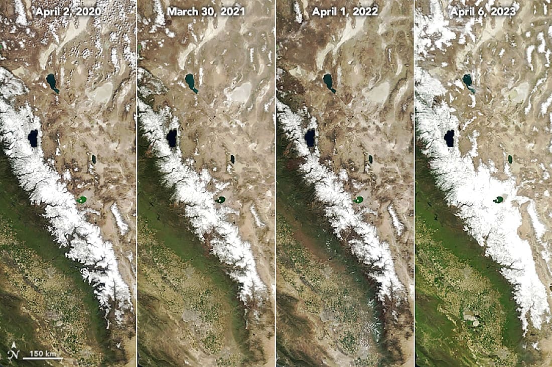 La brutal diferencia de nieve con otros años en Sierra Nevada (California) a vista de satélite