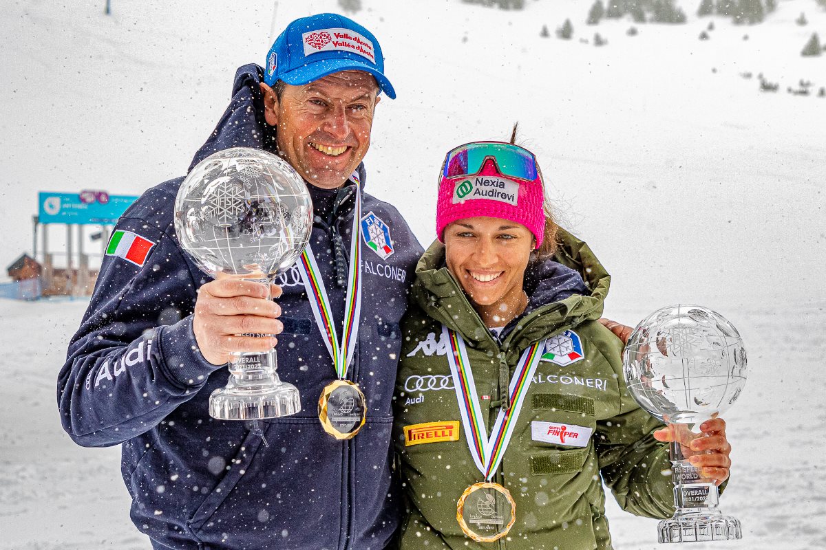 Simone Origone y Valentina Greggio, campeones de la Copa del Mundo de esquí de velocidad 2022   