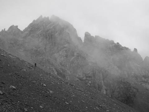 Llegando a la Seescharte entre nubes