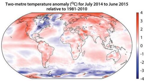 zona Atlántica más fría que el resto desde 1981. Fuente NOAA